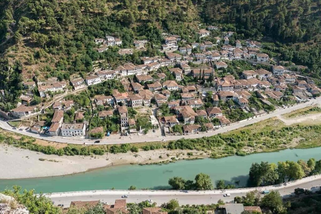 Berat, the City of a Thousand Windows, with its traditional Ottoman houses overlooking the Osum River.