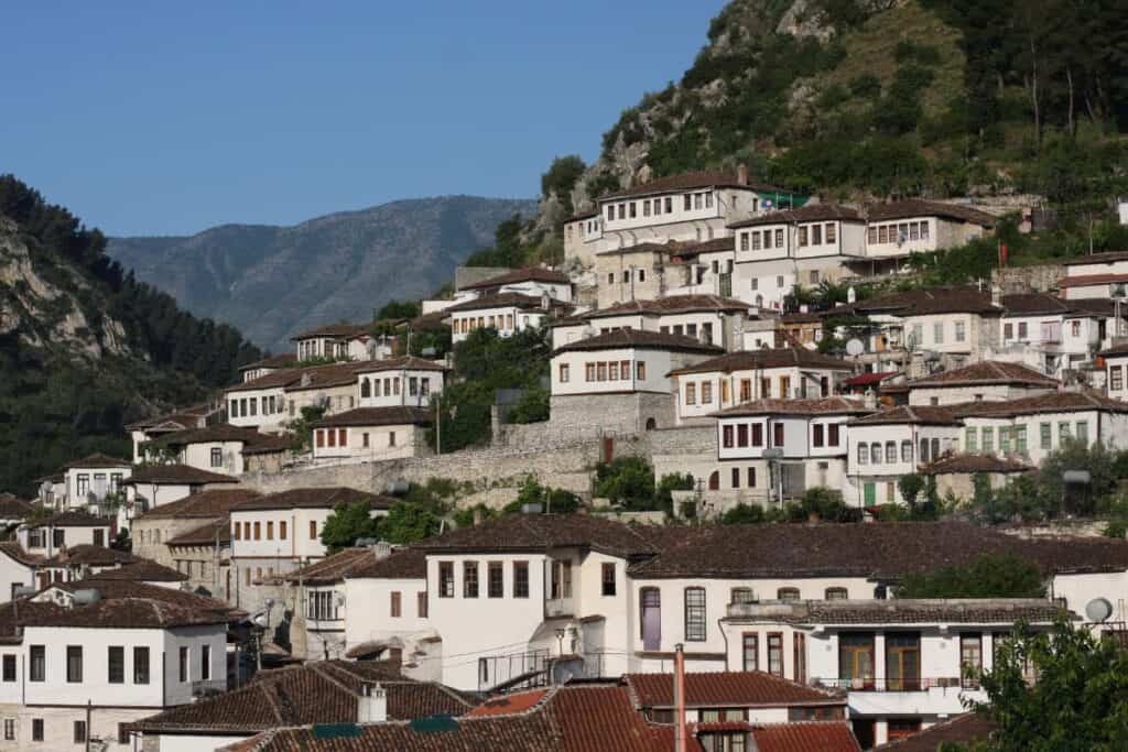 Berat, a UNESCO World Heritage Site in Albania known as the City of a Thousand Windows.