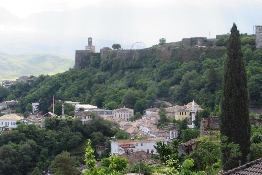 Gjirokastër’s historic stone houses and castle, a UNESCO World Heritage Site in Albania.