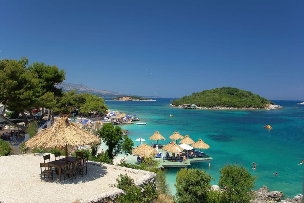 "The turquoise waters and sandy beaches of Ksamil, a gem of the Albanian Riviera