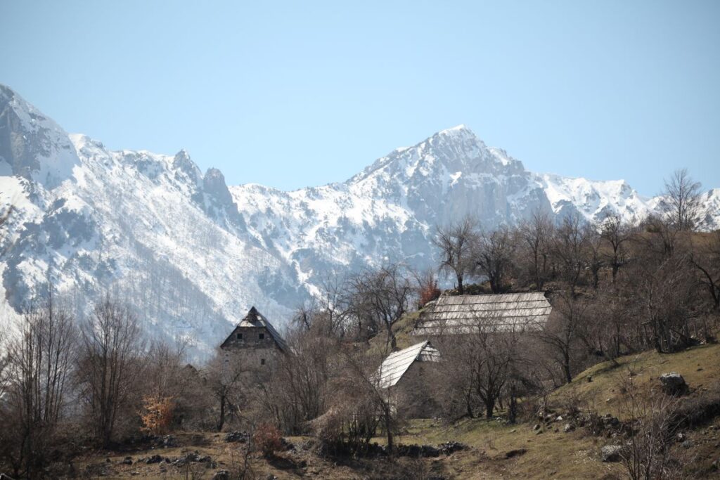 The stunning Valbona Valley in North Albania, surrounded by the peaks of the Albanian Alps.