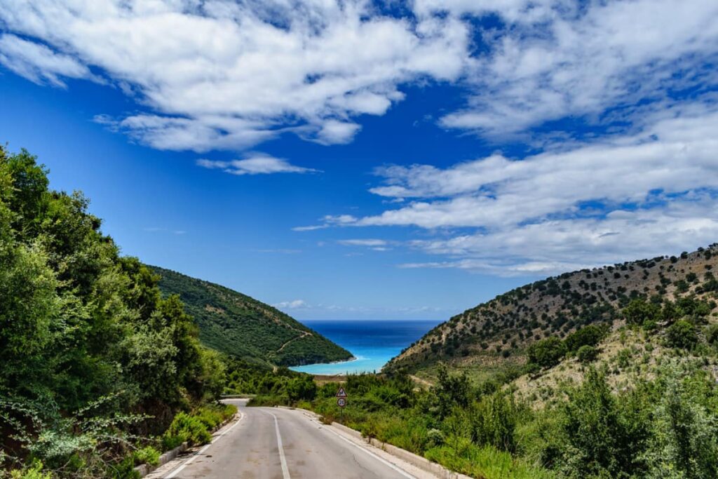 A scenic road trip through the Llogara Pass in Albania, overlooking the Ionian coastline.