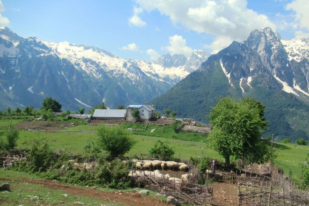 The stunning Valbona Valley, featuring turquoise rivers and majestic mountains in North Albania.